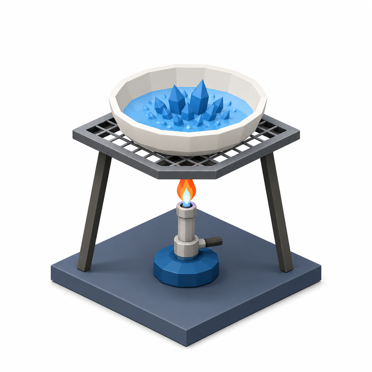 Crystallisation: concentrated solution left to cool so crystals form
