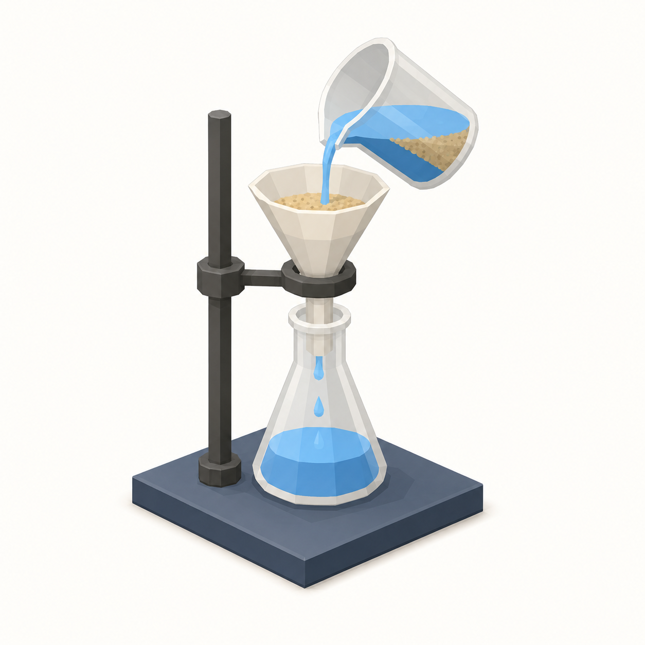 Filtration setup: funnel with filter paper over a conical flask