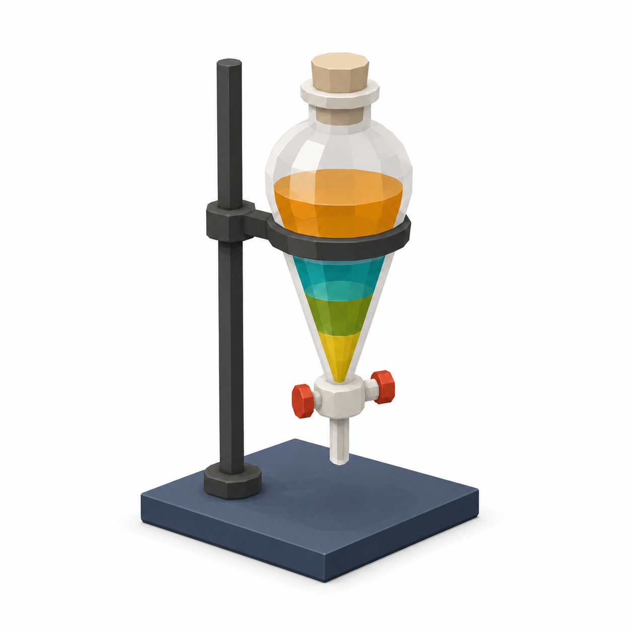 Separating funnel holding two immiscible liquid layers